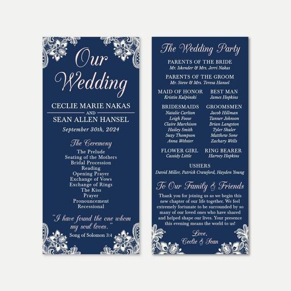 Elegant Navy and Blush Lace Wedding Program Template - Programs ...